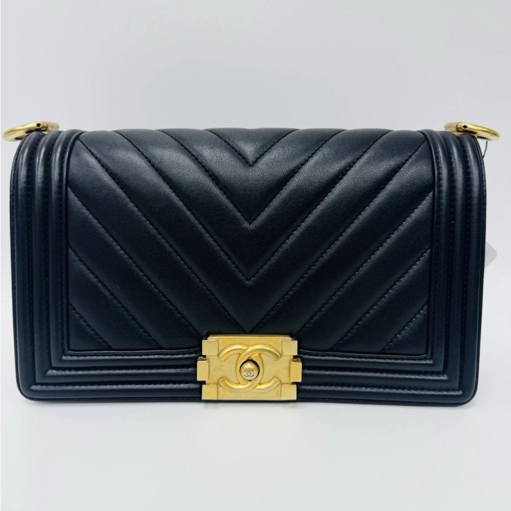 CHANEL Black Chevron Boy Bag